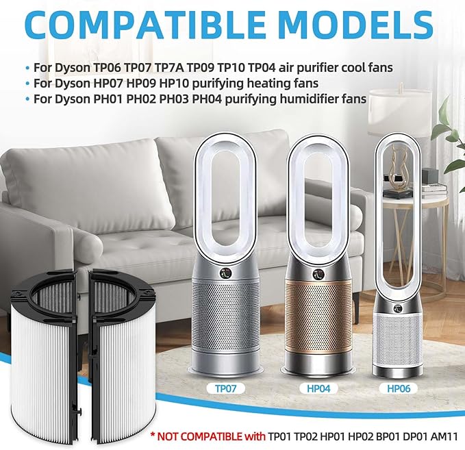TP10 Replacement Filter for Dyson Air Purifier TP10 TP7A TP06 TP09 TP07 HP07 HP06 HP09 HP10 PH01 PH02 Pure Cool Hot Fan, 2-in-1 360° Combi Glass Carbon Filter, Part #965432-01 - 2 Pack