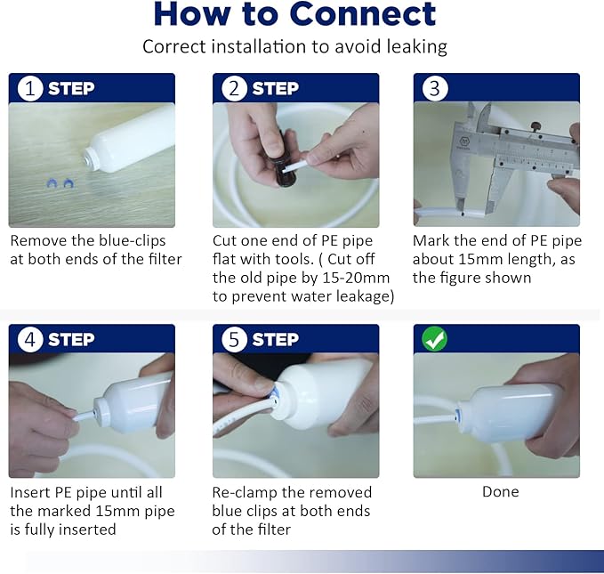 Membrane Solutions T33 Inline Water Filter, 2-Pack 1/4" Quick-Connect Replacement Cartridges for Refrigerator & Ice Maker, Post-Carbon Filter for Reverse Osmosis Systems, Push-to-Connect