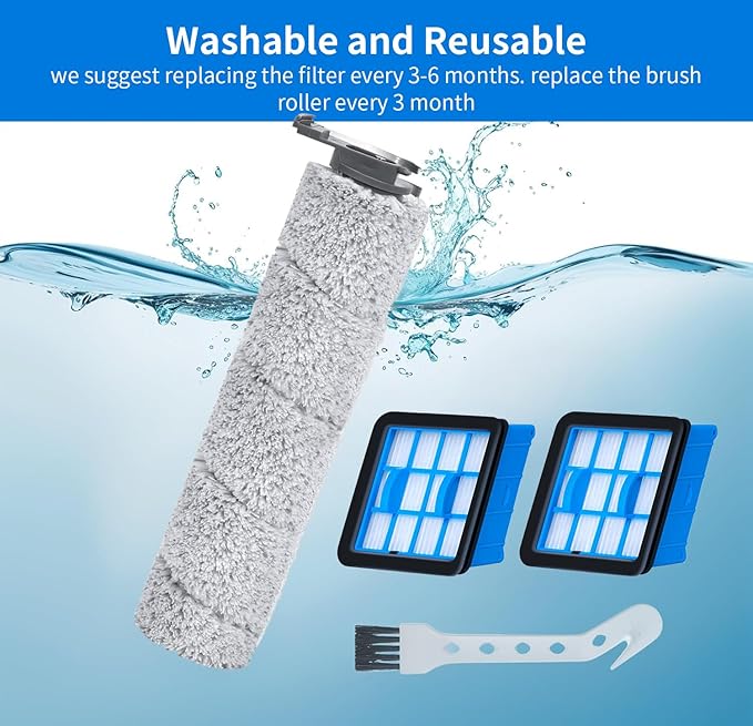 3882 Crosswave OmniForce Replacement Roller & Filters Compatible for Bissell Wet Dry Vacuum Cleaners (Models 3882/3883/3967F/3970F) - 4 Filters, 2 Rollers & 1 Cleaning Brush Included