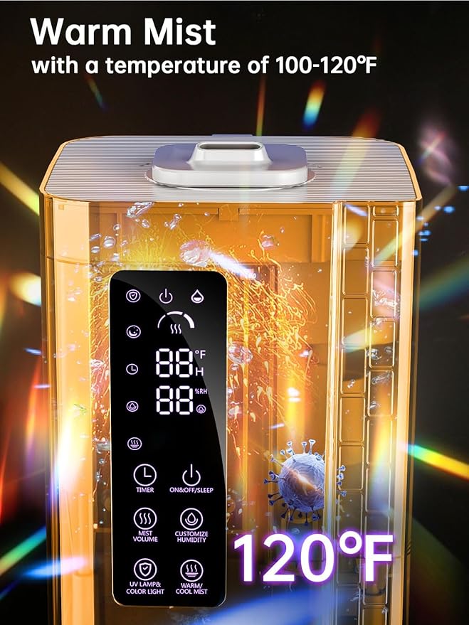 2.64Gal Humidifiers for Bedroom Large Room, Warm and Cool Mist up to 500ft², Top Fill Diffuser Ambient Light, 3 Mist Modes, 24H Timer,35dB Quiet Humidifier for Home Office Plant