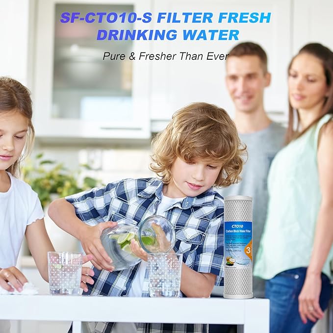 1 Micron 2.5" x 10" Whole House CTO Carbon Sediment Water Filter Cartridge Compatible with DuPont WFPFC8002, WFPFC9001, SCWH-5, WHCF-WHWC, FXWTC, CBC-10, RO Unit, Pack of 4