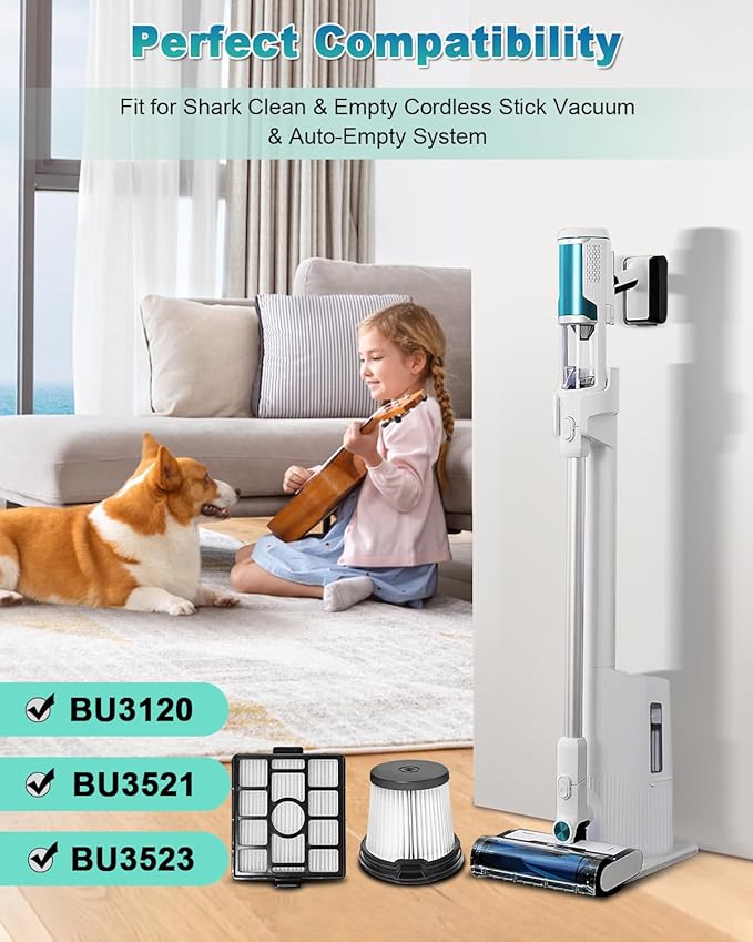 BU3523 BU3521 BU3120 HEPA Filter Replacement Compatible with Shark BU3521 Clean Lightweight Cordless Stick Cleaner, Shark BU3523 Clean and Empty Cordless Stick Vacuum, Auto Empty System (3 Pack)