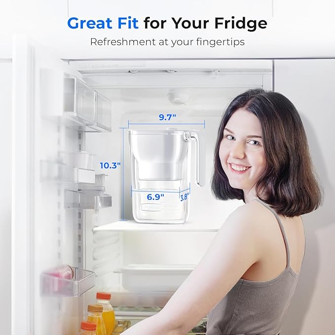 Waterdrop Water Filter Pitcher, 200-Gallon Long-Life, Countertop NSF Certified Water Purifier, Replaces 6,400 Plastic Water Bottles a Year, Reduces Chlorine, PFOA/PFOS, 7-Cup, White