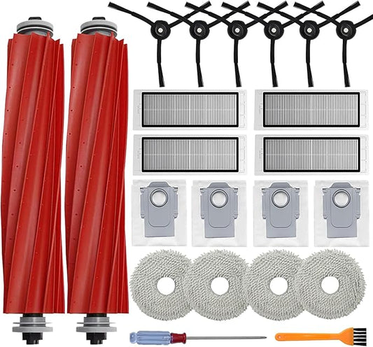 Accessories Kit Compatible with Roborock Q Revo【Not for Qrevo S/Pro/Plus/Maxv】Robtic Vacuum Cleaner, 2 Main Brush Roller, 4 Hepa Filters,4 Mop Pads,4 Dust Bags, 6 Side Brush,22 Pack Replacement Parts