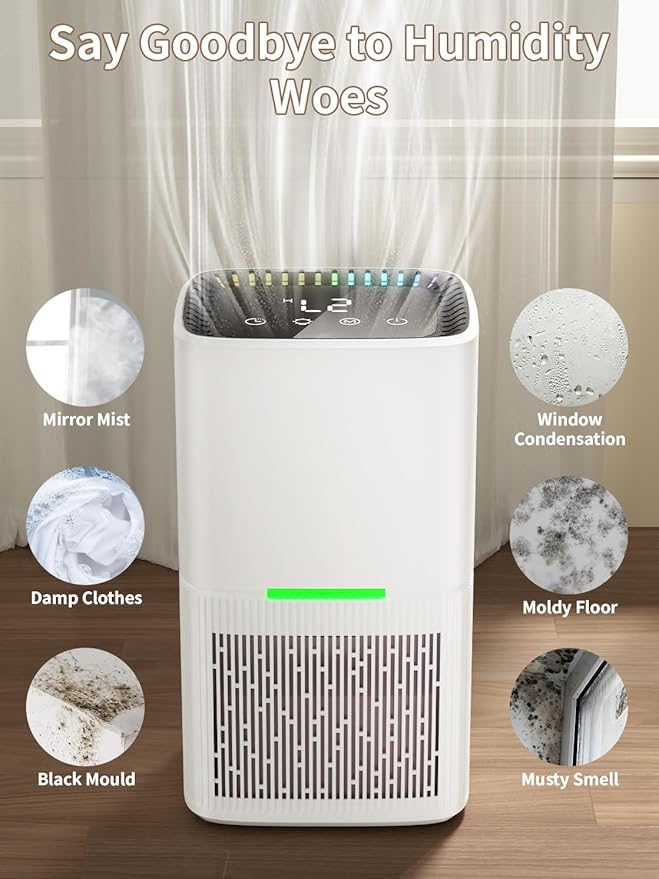 Dehumidifier, 60 OZ Water Tank, Dehumidifiers for Home, 500 sq. ft. Dehumidifier for Basement Bathroom Bedroom with Auto Shut Off, 7 Colors LED Light, Quiet Dehumidifiers with Sleep Mode