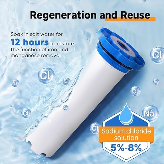 PUREPLUS 1-Stage Whole House Water Filter, with Iron Manganese Reducing Water Filter, 10"x4.5" Cartridge Universal Housing, Pre-Filtration System for Well Water, 1" NPT Port, Pressure Release