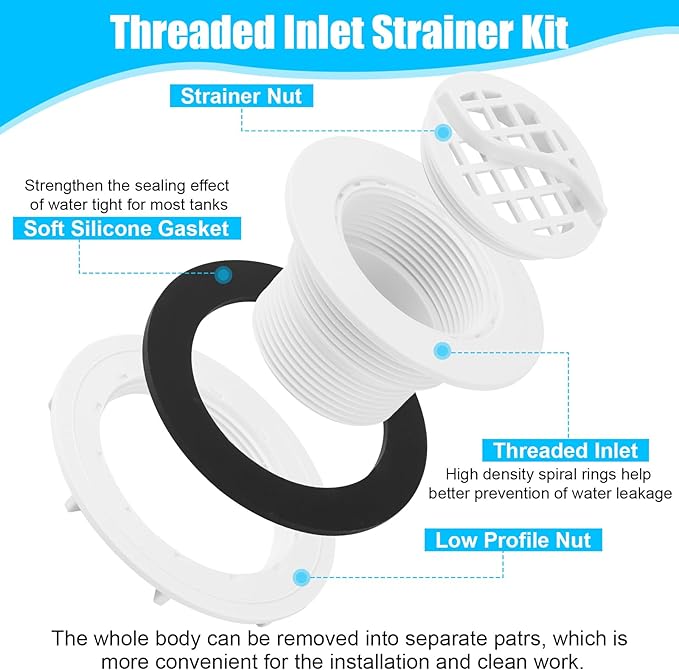 Threaded Inlet Strainer Kit Include Rubber Washer and Strainer Nut, Fits Intex Filter Pumps with 1-1/2" Hoses for Intex Stock Tank Pools and Stock Tank Pool Filter Kit Pool Accessories (1 Pcs)
