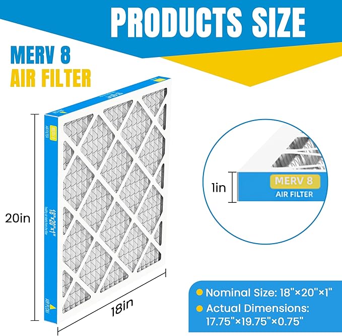 18x20x1 Air Filter,MERV 8,Furnace Air Filter for HVAC,Dust Defense-6packs by MIFLUS