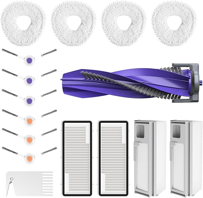 Accessories Replacement for Narwal Freo X Ultra Robot Vacuum, 16 Vacuum Accessories Set, 1 Main Brush, 2 Hepa Filter, 2 Dust Bags, 4 Mop Pads, 6 Side Brushes, 1 Cleaning Brush