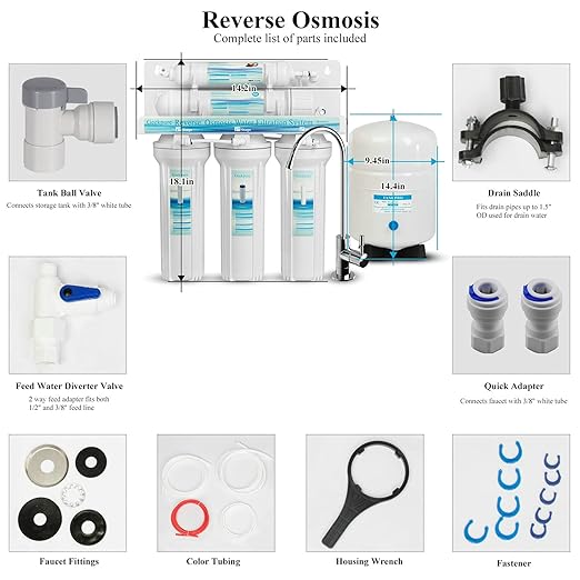 Geekpure 5-Stage Reverse Osmosis Drinking RO Water Filter System-75GPD