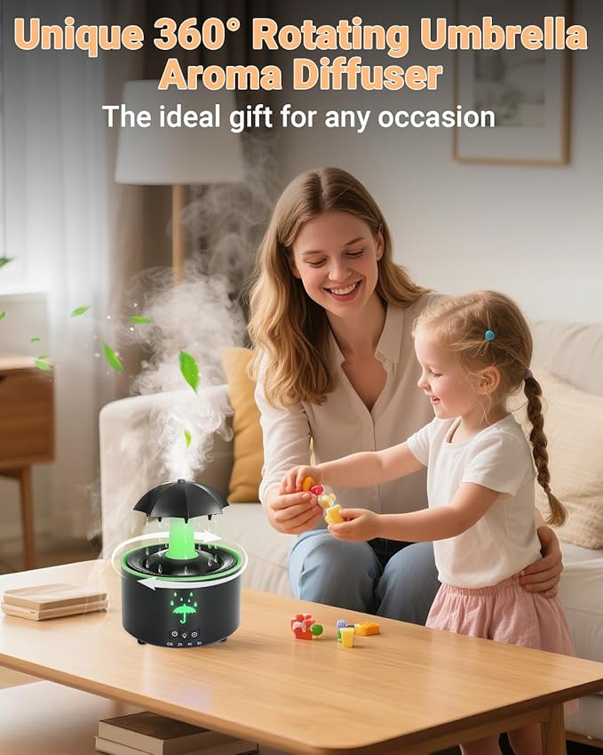 Aesthetic 2-in-1 Humidifier Oil Diffuser with Rotating Raindrop & 7 LED Mood Lights,Cool Mist Humidifier Quiet Variable Mist for up to 24 Hrs,Easy to Fill & Clean, Auto Shut-Off