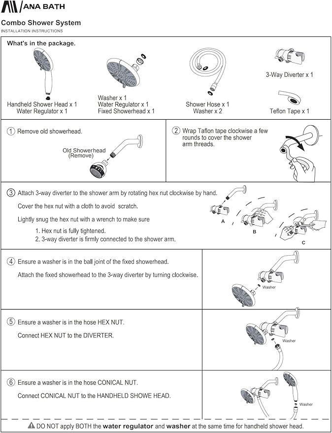 5-Inch Anti-Clog High Pressure 3-Way LARGE Dual Shower Head with Handheld Spray - 5-Spray Setting/BRASS CONNECTOR/5 Ft Stainless Steel Hose/All Chrome (SS5450CCP)