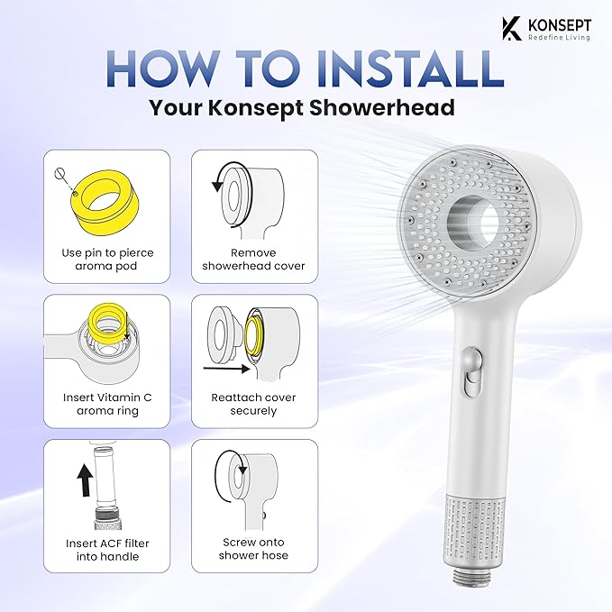Shower Head with Filters & Vitamin C Lemon Pods | Handheld Shower Head with 2-Spray mode | Shower Head High Pressure | Removes Chlorine, Improve Skin and Hair Texture (White)