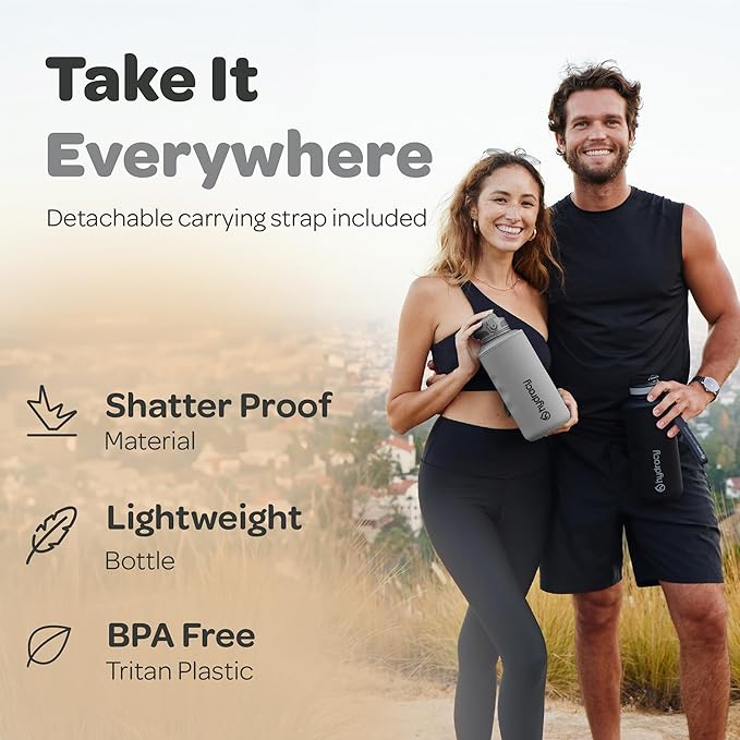 Hydracy Water Bottle with Time Marker -Large BPA Free Water Bottle & No Sweat Sleeve -Leak Proof Gym Bottle with Fruit Infuser Strainer & Times to Drink -Ideal for Fitness Sports & Outdoors