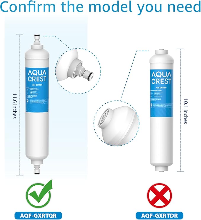 AQUA CREST GXRTQR Inline Water Filter, NSF Certified, Compatible with GE GXRTQR, GXRTQ System, Reduces Chlorine, Fluoride, Limescale and More, for Refrigerator, Icemaker, RVs (3 Filters)