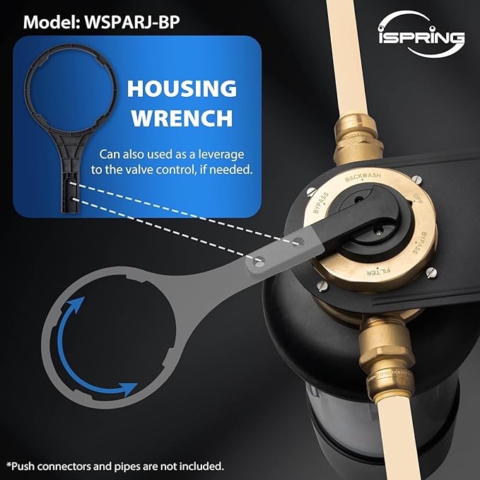 iSpring WSP500ARJ-BP, NSF Certified, Whole House Spin-Down Sediment Water Filter with Bypass, Clear Housing, Jumbo Size, Flushable and Reusable, Touch-Screen Auto Flushing, 4 Modes, 500 Microns