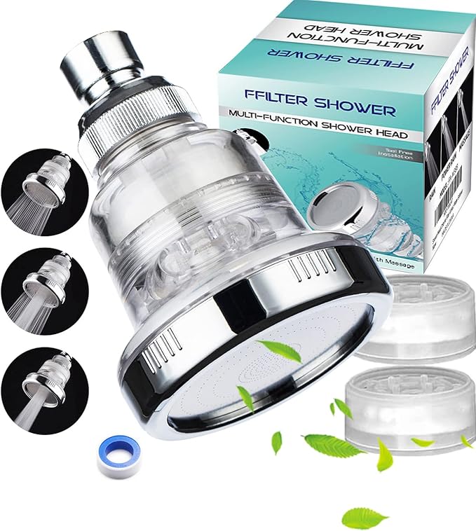 AYI 2 in 1 Vitamin C Filtered Fixed Shower Head High Pressure Purifying Hard Water Softener Chlorine Flouride Filter Multi Modes Changeable Showerhead Fresh Dry Skin & Hair Loss