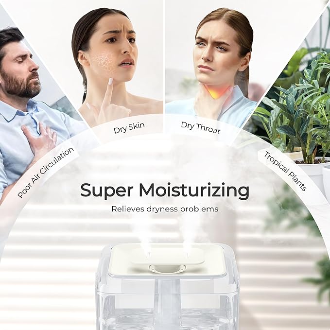 CHIVALZ Humidifiers for Bedroom, 6L Cool Mist Humidifiers for Baby Nursery, 26dB Quiet, 50H Runtime, Top Fill Humidifier for Large Room, Home, Plants, Nightlight, Oil Diffuser 1 Pack