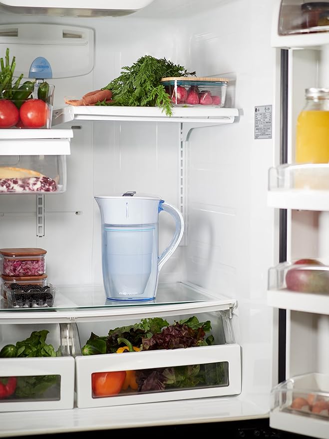 ZeroWater 10-Cup Round 5-Stage Water Filter Pitcher Dispenser with 5-Stage 0 TDS Zero Water Filter – IAPMO Certified to Reduce Metals, Chlorine, Lead, Chromium, and Forever Chemicals PFOA/PFOS