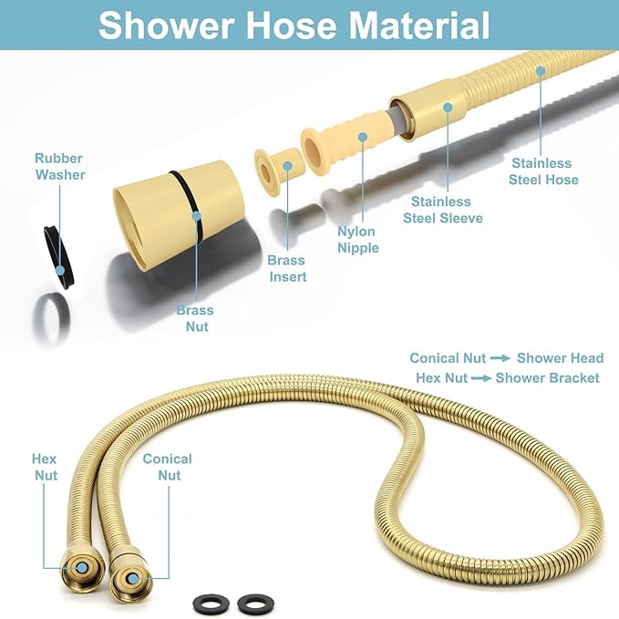 HOMEDEC Vintage Handheld Shower Head with 59inch Flexible Hose High-Pressure Antique Rain Showerhead Combo Replacement No Wand Holder, Round Telephone Shape, Brushed Gold