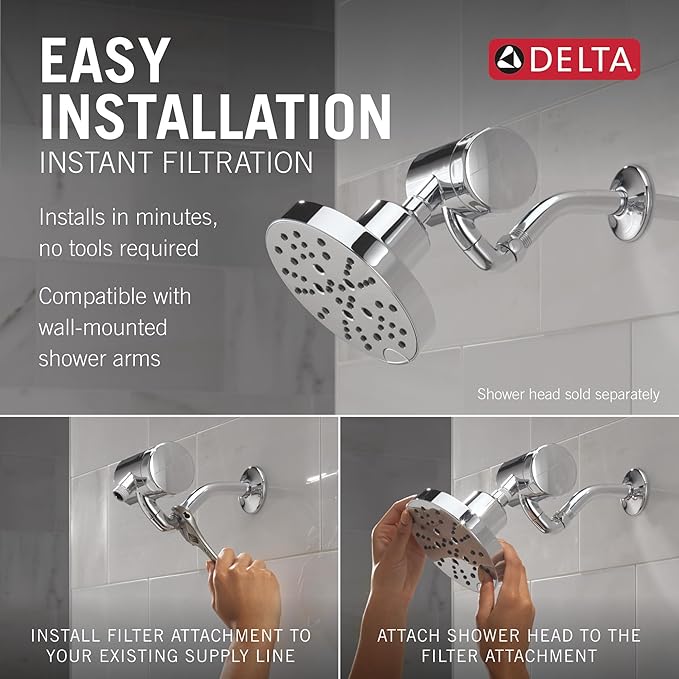 Delta Faucet Clarifi Premium Shower Filter Attachment with Filter, Hard Water Shower Filter, Shower Head Filter, Chrome 5SF100