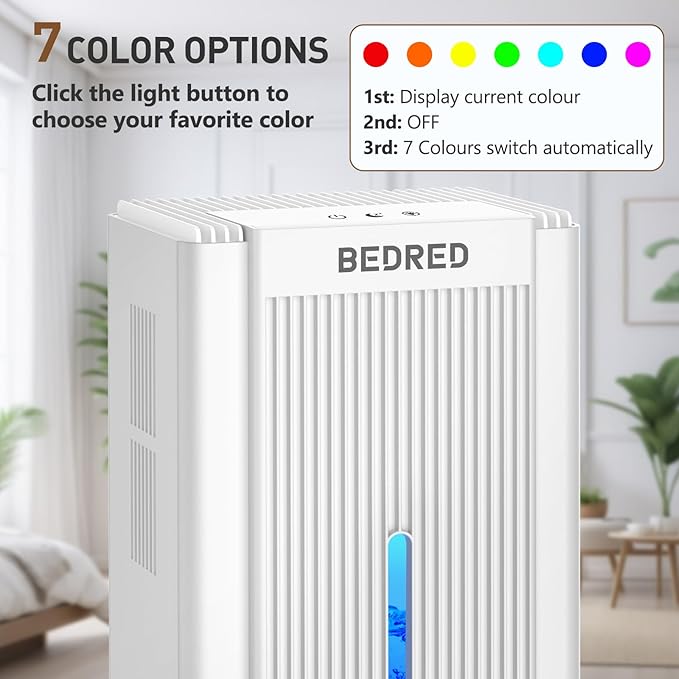 Dehumidifier,95OZ Dehumidifier for Home 1000 Sq.Ft - Quiet with Auto Shut Off & Relaxing 7 Color Ambient Light,Ideal for Livingroom, Bedroom, Basement(White)