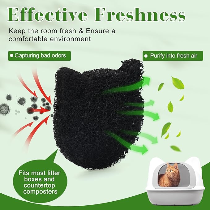 12 Pack Cat Litter Box Filter, Universal Activated Charcoal Filter for Most Cat Litter Boxes and Pans, Stick On Activated Carbon Filter, Litter Robot Filter to Absorbe Odor