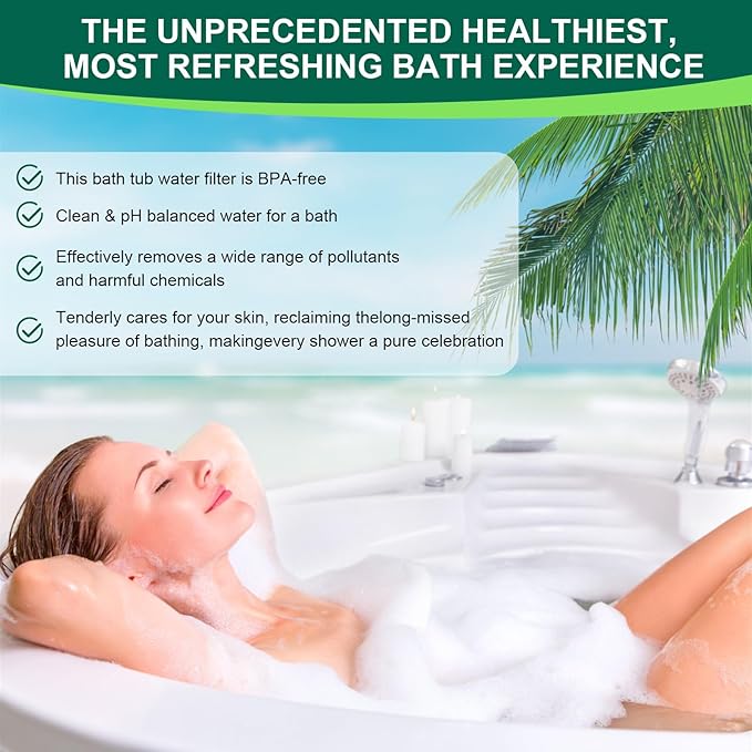 Upgrade Bath Filter For Tub-Advanced 15-Stages Filtration Bathtub Water Filter【Reduce 99% Heavy Metal & Chlorine】Hard Water Softener for Health of Sensitive Skin, Body, Hair, BPA-Free, Easy to Install