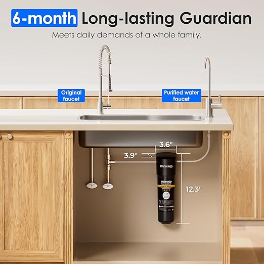 Waterdrop 10UB-CM 6 Months Under Sink Water Filter (Include: System+ 𝐅𝐚𝐮𝐜𝐞𝐭) for 99% Chloramine Reduce- Ideal for California, Florida and Washington- NSF/ANSI 42 Certified- with Faucet
