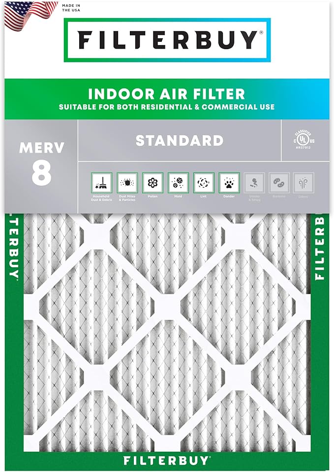Filterbuy 13x20x1 Air Filter MERV 8 (MPR 700) Dust Defense Replacement (1-Pack), Electrostatic Pleated HVAC AC Furnace Filters, Made in USA (Actual Size: 12.88 x 19.88 x 0.75)