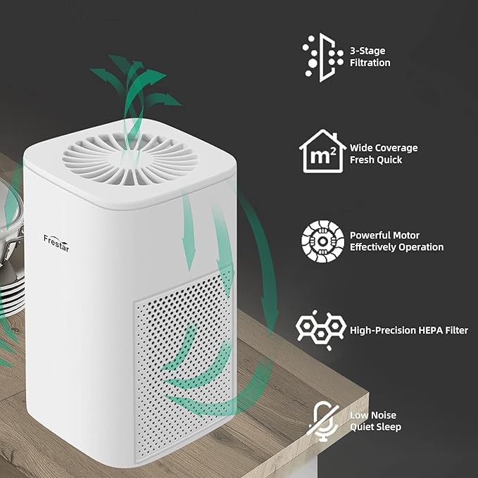 Desktop Air Purifier with HEPA Filter for Office Bedroom Bathroom, Small USB Air Purifiers for Pollutants, Dust, Odor, Super Quiet Powered by USB No Adapter (White)