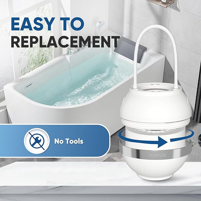 PUREPLUS Bathtub Bath Water Filter Replacement Cartridge, 8 Stages 2500 Gallons Filtration, Reduces Chlorine & Heavy Metals, Replacement for Standard Bathtub Bath Water Filter, 2PACK