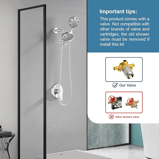 Shower Faucet Set Complete Shower Kit Dual Shower Head and Handheld 2 in 1 Combo Set Shower System Shower Trim Kit Combo Set Shower Fixtures, Brushed Nickel
