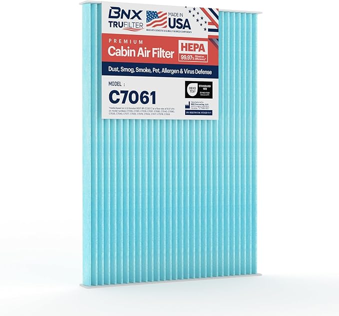 BNX TruFilter C7061 Cabin Air Filter, HEPA 99.97%, MADE IN USA, Compatible With Nissan: Sentra, Rogue