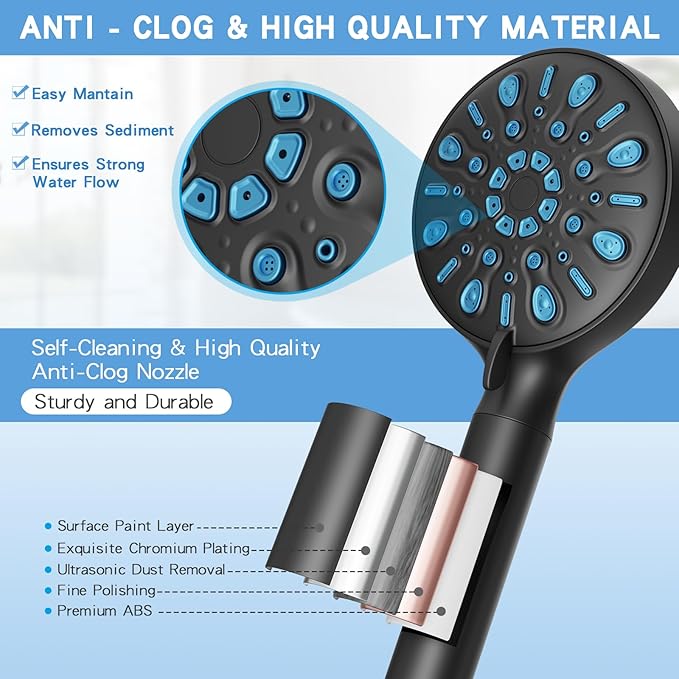 VXV Filtered Shower Head, 8 Modes High Pressure Shower Head with Handheld, 5" Showerhead Built in Power Wash for Clean, Remove Chlorine & Hard Water, with 71" Shower Hose & Shower Bracket(Matte Black)