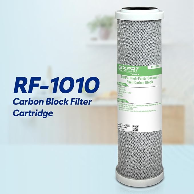 RF-1010 2.5” x 10", 5 Micron, Universal Fit – Reduces 99% of Chlorine, Bad Taste & Odor – Made from 100% High-Purity Coconut Shell Carbon