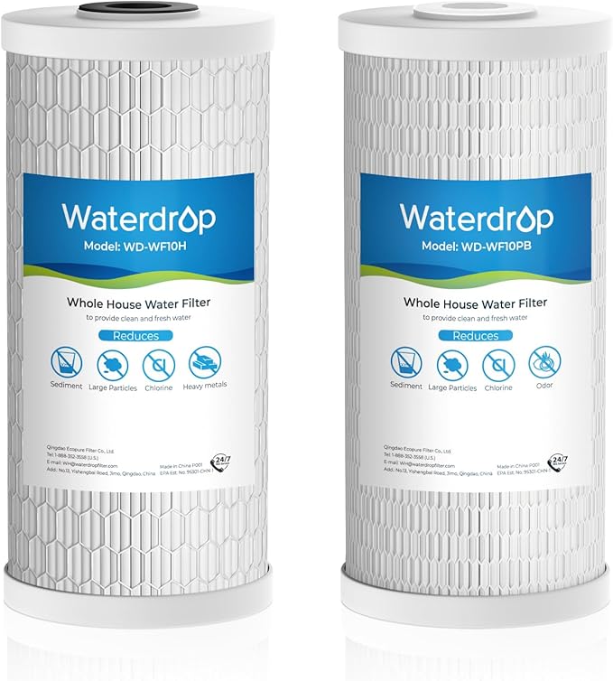 Waterdrop Whole House Water Filter, Sediment Filter Reduce Heavy Metals, Cartridge Replacement for GE® FXHTC, GXWH40L, iSpring, Culligan® RFC-BBSA, Whirlpool®, Any 10" x 4.5" System, 5 Micron