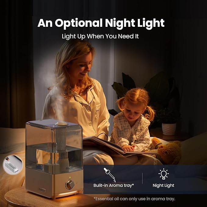 Humidifiers for Bedroom Large Room, Top Fill 6.5L Cool Mist Humidifier, 45H Runtime, 28dB Quiet Ultrasonic Air Humidifier for Home, Whole House, Baby Nursery, Night Light (White)