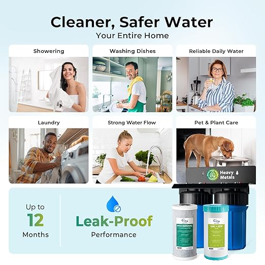 iSpring PFAS & Heavy Metals Whole House Water Filter System, SGS-Tested to Reduce 99% PFAS, 2-Stage Filtration Removes Lead, Heavy Metals, Chlorine, Sediment & Odor, 1” Inlet/Outlet Model: WGB21B-PFKS