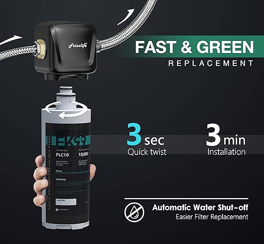 Frizzlife FK99 Under Sink Water Filter System, NSF/ANSI 53&42 Certified, Remove 99.99% Chlorine, Lead, Bad Taste&Odor, Direct Connect, 0.5 Micron, Under Counter Drinking Water Filter