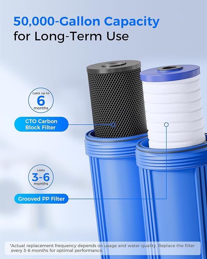 Waterdrop Whole House Water Filter, Carbon Filter Reduce Chlorine,Taste, and Odor Cartridge Replacement for GE GXWH40L, FXHTC, Ispring, Culligan® RFC-BBSA, Whirlpool®, Any 10" x 4.5" System, 5 Micron