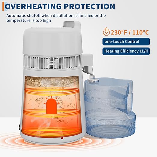 GarveeHome Water Distillers for Home Countertop, 1.5Gal/6L Stainless Steel Distilled Water Machine with Glass Container, 750W Desktop Drinking Purifier Filter Distilling Kit