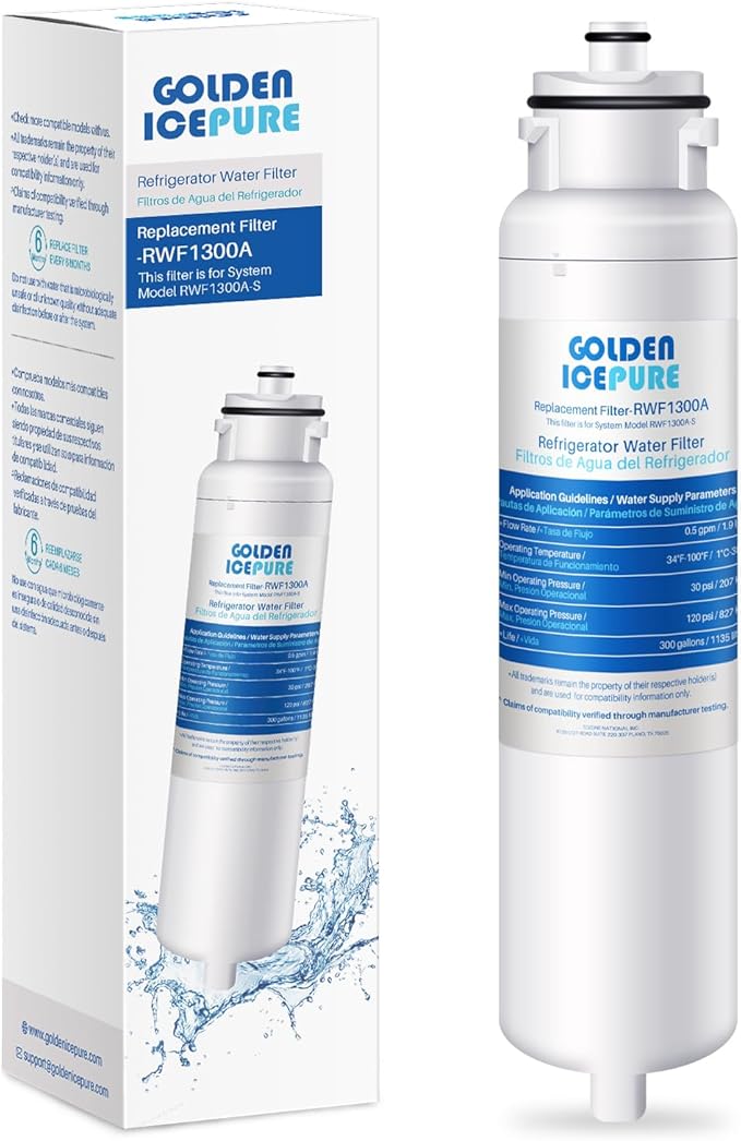 GOLDEN ICEPURE RWF1300A Water Filter Replacement for Daewoo DW2042FR-09, DW2042FB, Kenmore 469130, Aqua Crystal DW2042F-09, FRN-Y22D2V, FRN-Y22D2W,1PACK