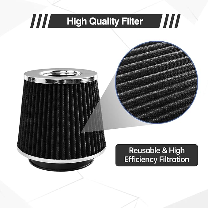 Universal Clamp On Air Intake Filter fits 3 In /3.5 In /4 In Three Different Size, Cone Air Intake Filter（Black）