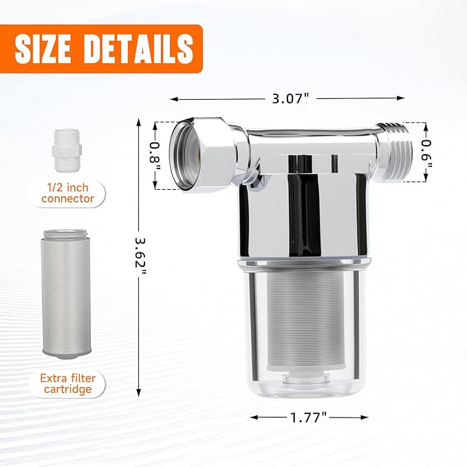 40 Micron Brass Sediment Filter, Reusable Sediment Water Filter for Washing Machine, Shower,Gardens, Well Water Traps Sand Particles, Rust, and Copper Shavings (Chrome)