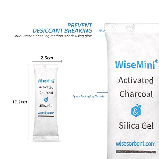 100Pcs 14 Gram Food Safe Desiccant Packs, High Absorption Capacity for Moisture & Odor, Silica Gel & Coconut Shell Activated Carbon Packets for Storage