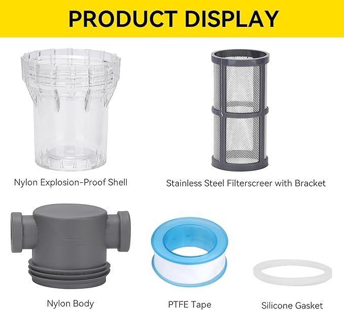 1/2'' Female NPT in-Line Strainer - Garden Hose Filter for High Pressure Washer, Sediment Filter with 30 Mesh Stainless Steel Screen (1/2'' 30 Mesh)