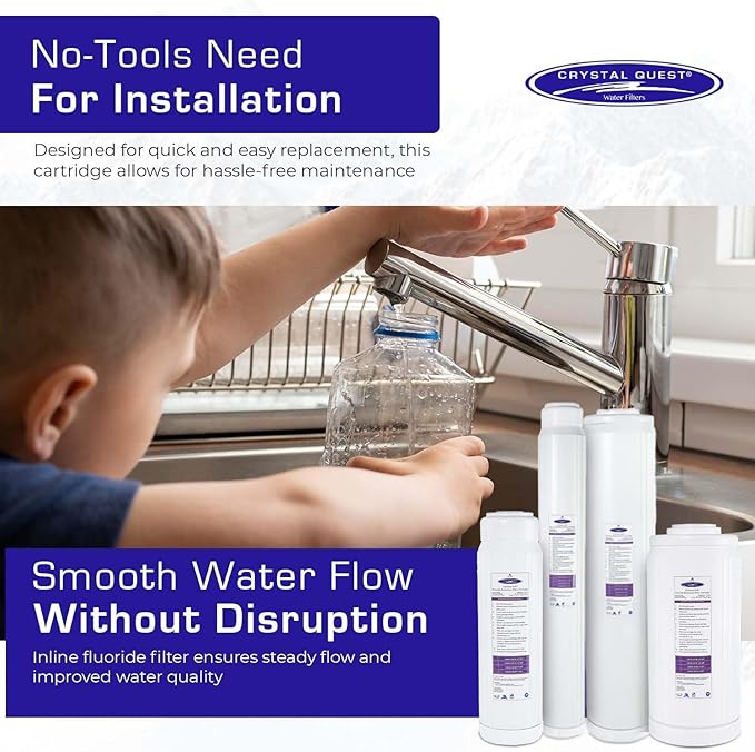 Crystal Quest Calcium GAC Fluoride Reduction Filter - Efficient Fluoride Removal or Reduction - Compact Design - Long-Lasting Capacity - 4-5/8" x 20"