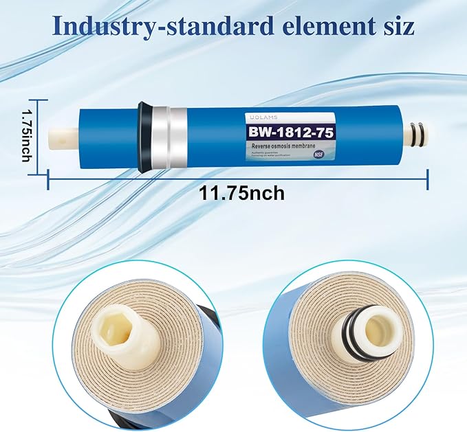 Reverse Osmosis Membrane 75 GPD 11.75"x1.75" RO Membrane Water Filter Replacement Fits Standard for Under Sink RO Drinking Water Filter Filtration Purifier System 1 Pack