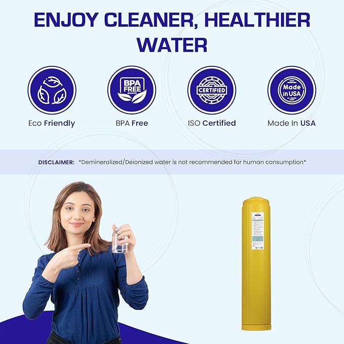 Crystal Quest Demineralizer Filter Cartridge - 4-5/8" x 20" - Heavy-Duty, Ideal for Lab, Research and Medical Applications for Ultra Pure Water Needs